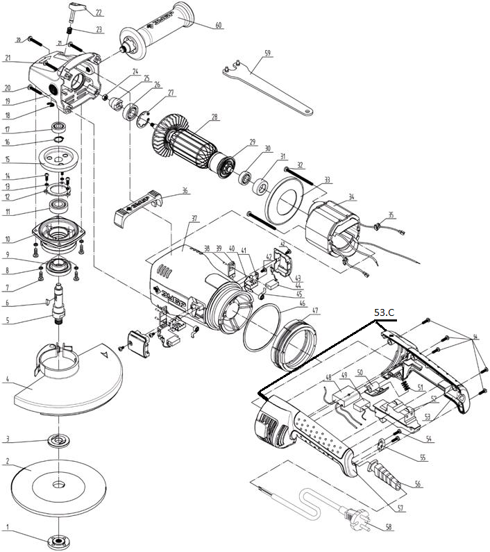 Инструмент [УШМ-П230-2400 ПВ] - разборная схема